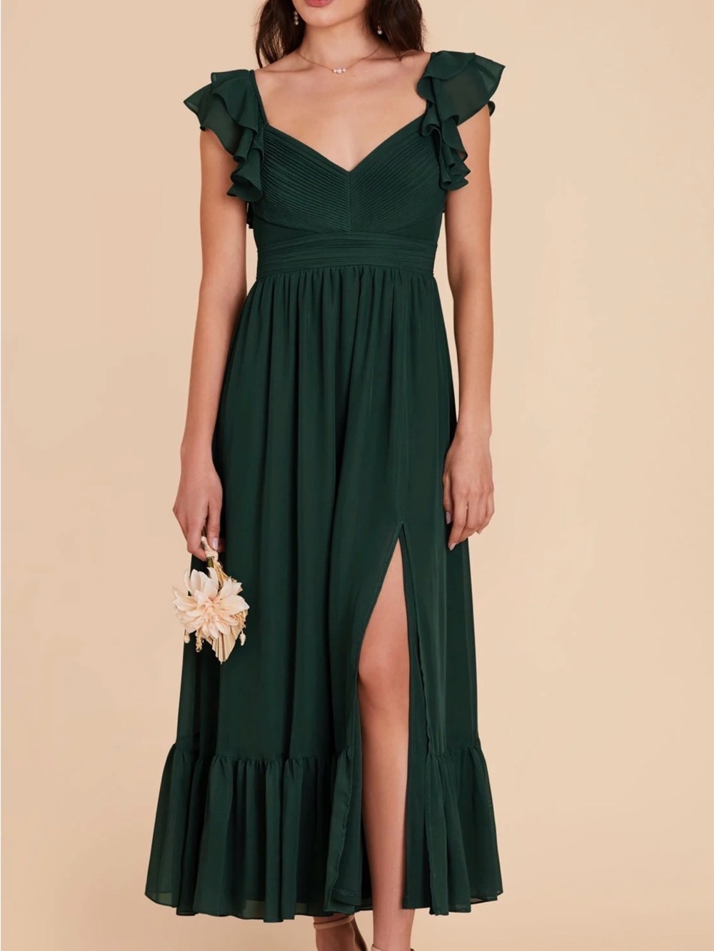 Birdy Grey Michelle Dress Emerald Green Chiffon Bridesmaid Dress Size M